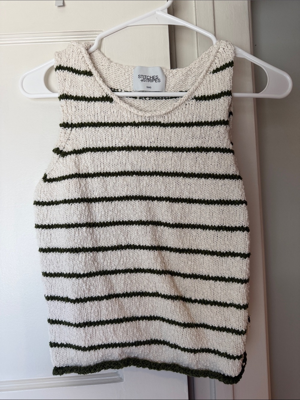 STITCHES + STRIPES Women's Cream Knit Tank with Green Stripes
